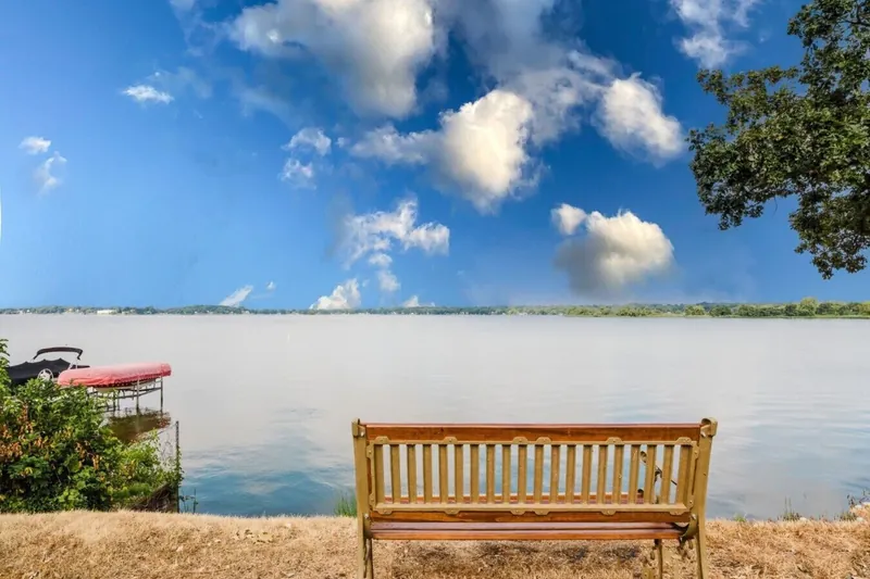 A bench at the water's edge